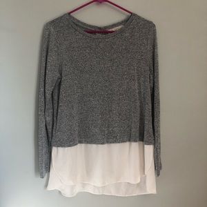 NWOT LOFT gray and white layer blouse